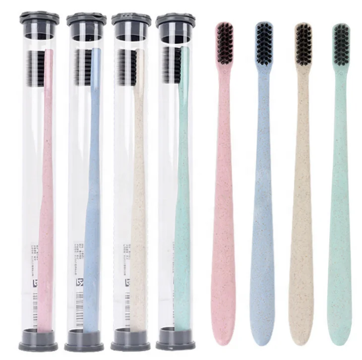wheat straw soft toothbrush for family Charcoal soft high quality whitening teeth charcoal brush manual bulk toothbrushes