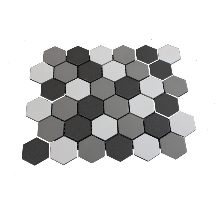 Gray and White Hexagon Interior Bathroom Walls Ceramic Mosaic Tiles for