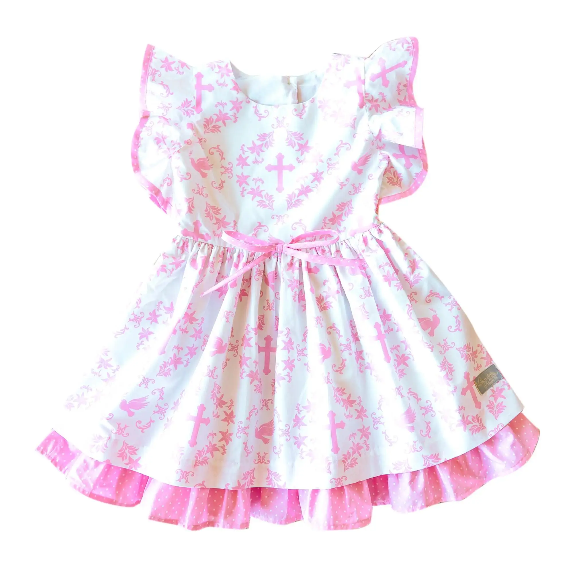 2022 Easter print new girl cute pink baby girl dress small flying sleeves ruffle hem kids dresses for girls