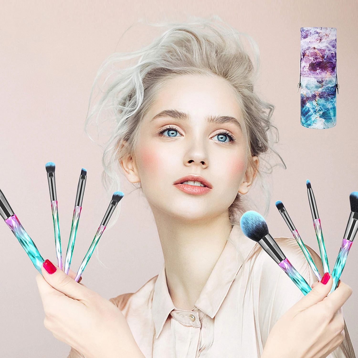 Diamond Makeup Brushes 10 Pieces Makeup Brush Holder Hot Sale Custom Logo Mini Private Label Wholesale Brush Set Makeup