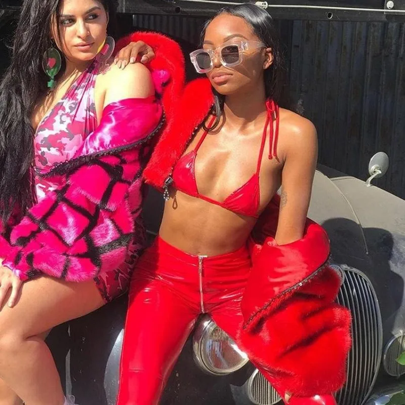 Women 2022 Sexy Shiny Pu Leather Leggings With Back Zipper Push Up Faux Leather Pants Latex Rubber Pants