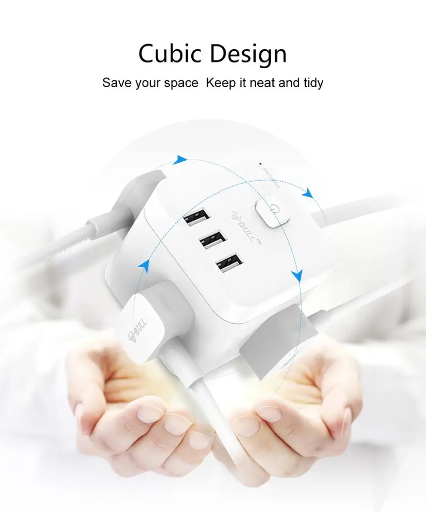 FREE SHIPPING GONGNIU Portable 3 Ports USB Power Outlet 1.5M Extension Cord  3 AC Switched Extension Cables Socket Outlet