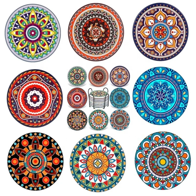 Factory Direct Sales Home And Office Personalized Gift Enamel Ceramic Absorbent Mandala Ornament Coaster