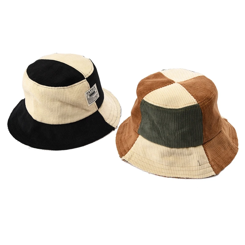 Custom Label Logo Luxury Multicolor Corduroy Bucket Hat Cap Fishing Winter Bucket Hats For Women Men