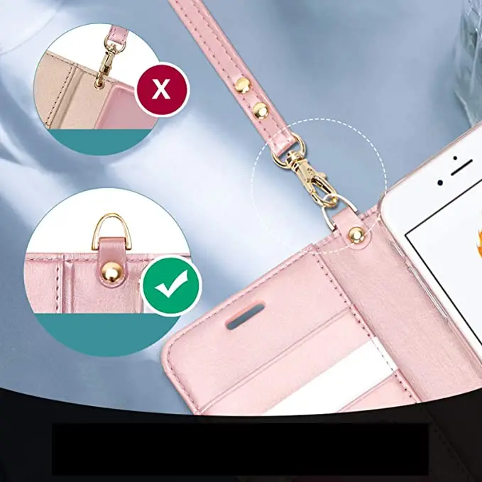 Luxury PU Leather Wallet Phone Case with Card Holder Flip Kickstand Cover Rose Gold Designed for iPhone SE Case 2022