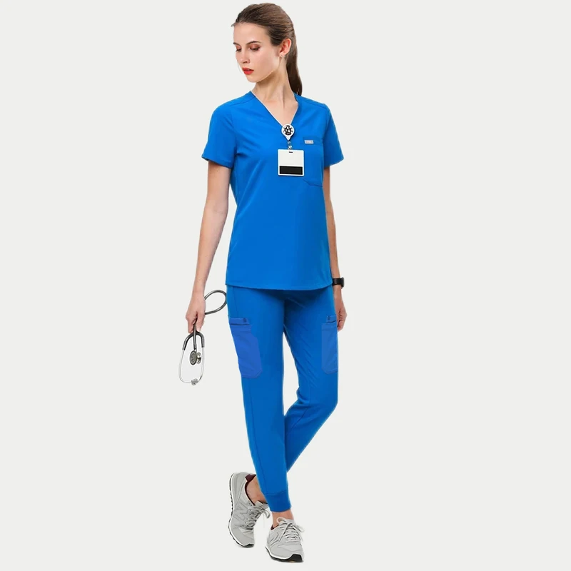 v neck olive green teal blue orange purple 4 way stretch private label male men unisex jogger uniforms hospital nurse scrubs set