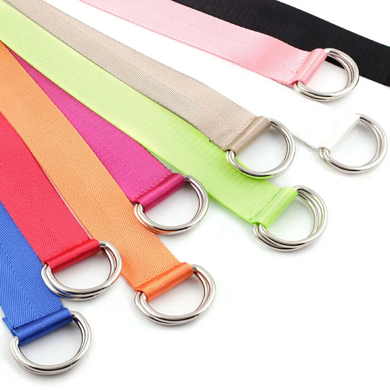 Fashion canvas Webbing lady chastity belt with double ring customized Casual women metal buckle nylon belt
