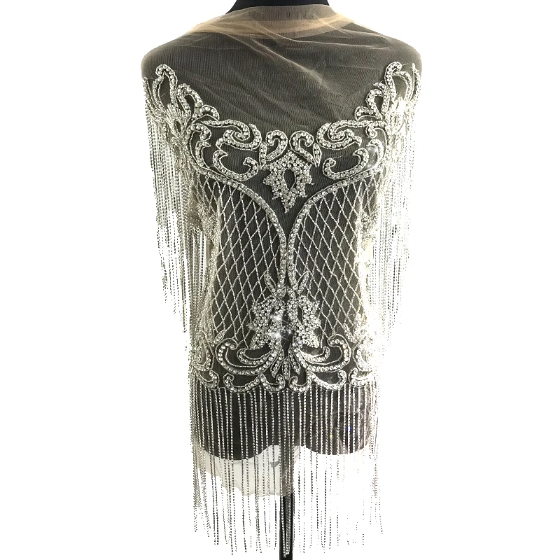 W019 Crystal wedding sash applique sew on bridal pearl beads dress bodice rhinestone applique