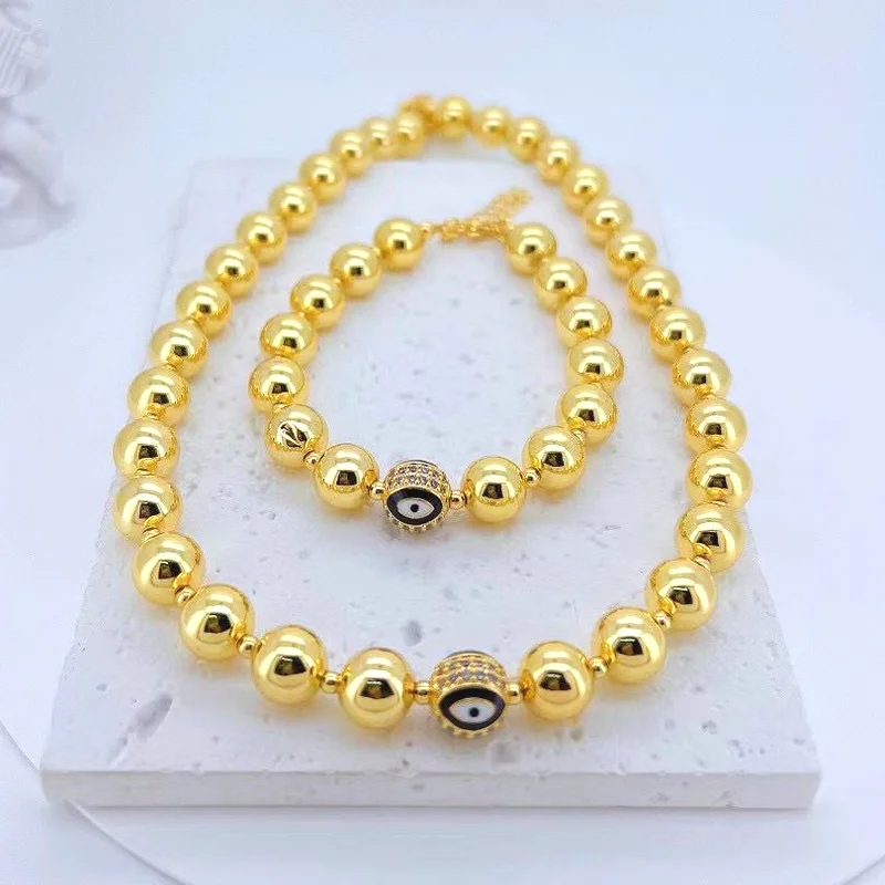 CH-HDN1057 Turkey style devil eye beads necklace bracelet,Diy gold ball bead set jewelry,chic link ball jewelry wholesale