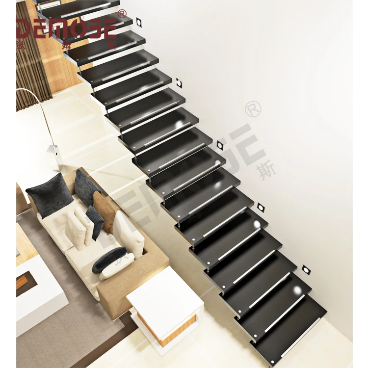 floating stairs/ black wood treads /glass railing