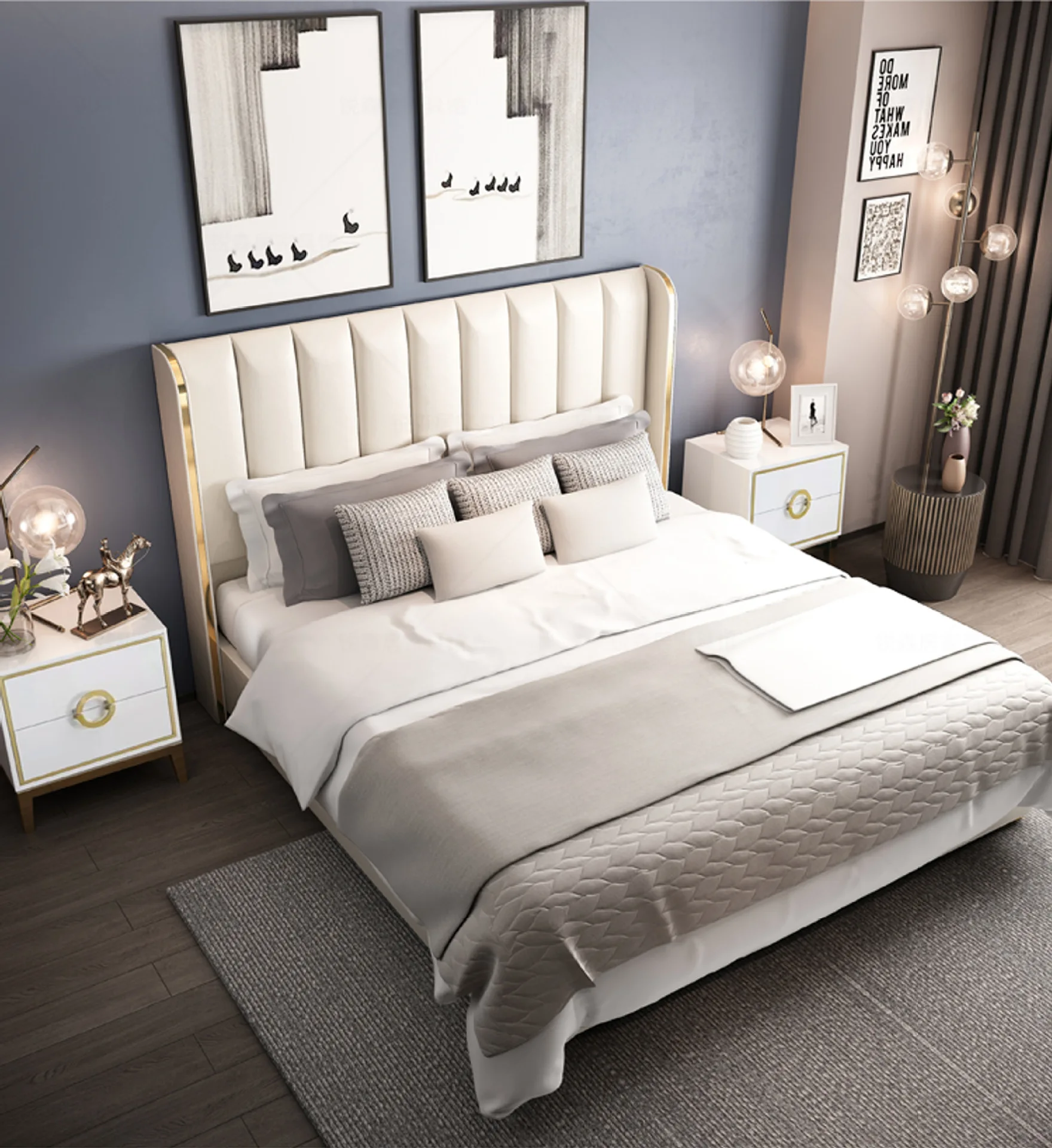  White Chinese Furniture Hong Style Master Bedroom Internet Celebrity Wedding Solid Wood Double