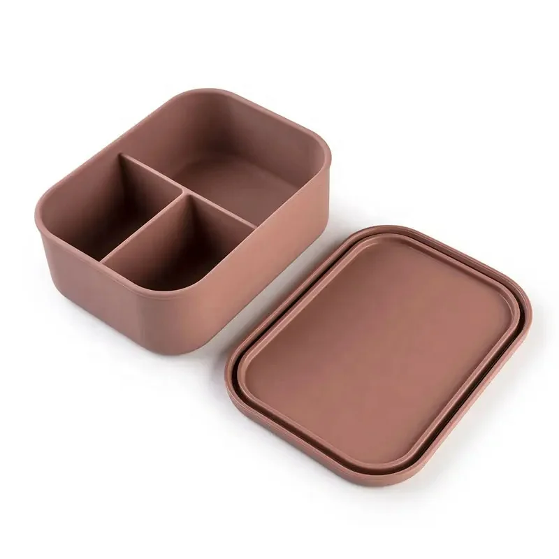 Eco-friendly Reusable Silicone Lunch Box Container Meal Prep Suitable for Adults and Kid Leak-proof with 3 Compartment Modern SS