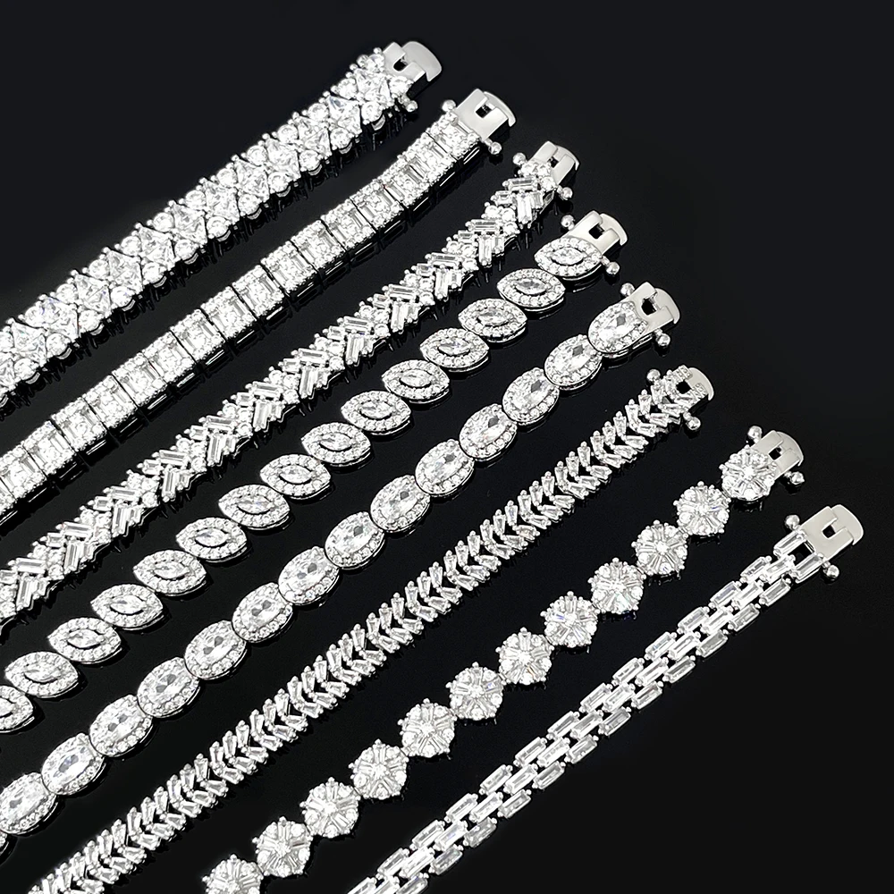 Triangular cut zircon combination diamond with round zircon silver 925 tennis bracelet 925 sterling silver