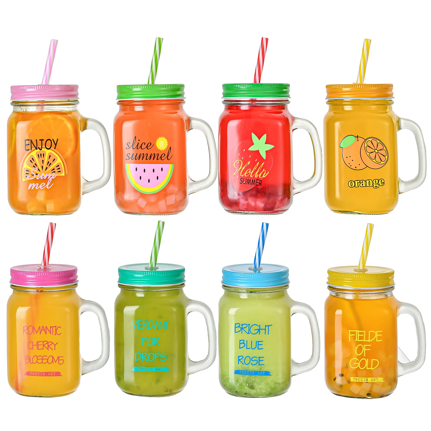 The New Listing 500ml Handle Glass Coffee Mugs Square Glass Mason Jars With Straw And Lid