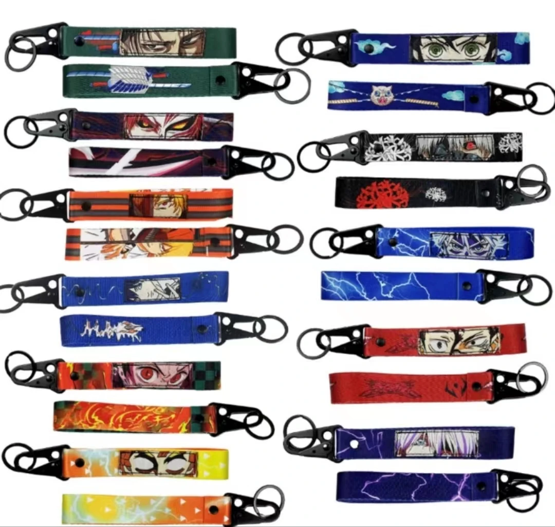 5000 Custom Anime Jujutsu Kaisen Cute Cartoon Character Woven Sublimated Polyester Eagle Beak Buckle Wrist Anime Keychain