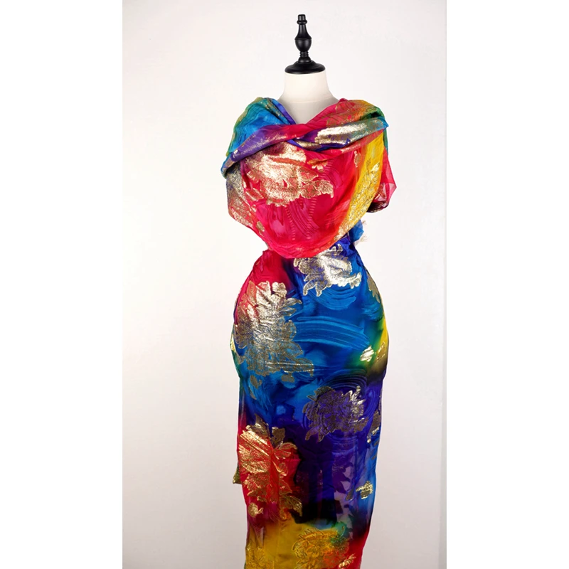 Ready To Ship Pure Silk Dress Somali Diracs Set Fabric Jacquard Printed Hand Painting Color Dress