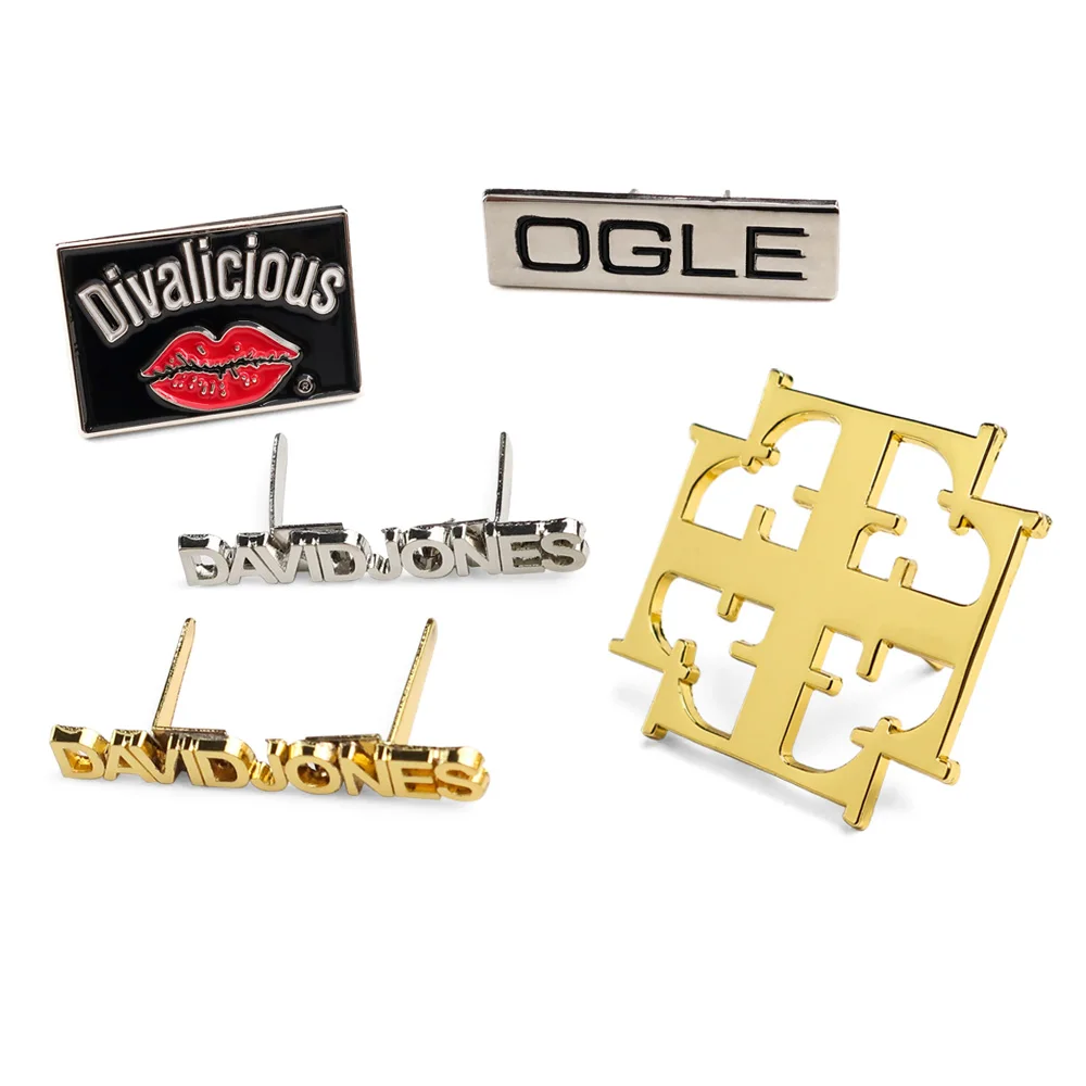 Custom private metal label clothing tags sewing metal logo label for clothes garment handbag jeans swimwear metallic label