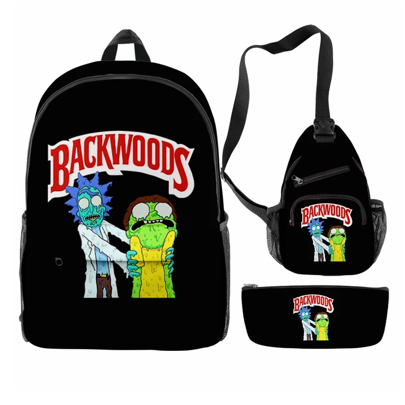 3 шт. Backwoods печенье рюкзак для мальчиков и мужчин Backwood Ricky Морти печати сумка на плечо ноутбука школьная путешествий
