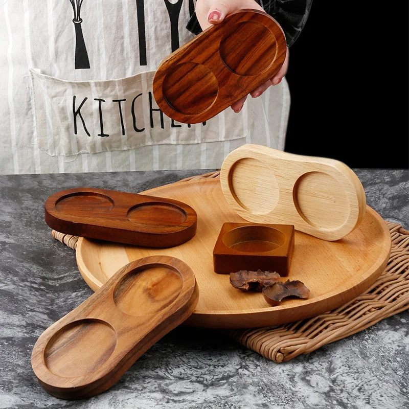 Acacia Pepper Grinder Tray Wooden Grinder Serving Tray Kitchen Salt Shaker Base Wooden Salt and Pepper Grinder Tray