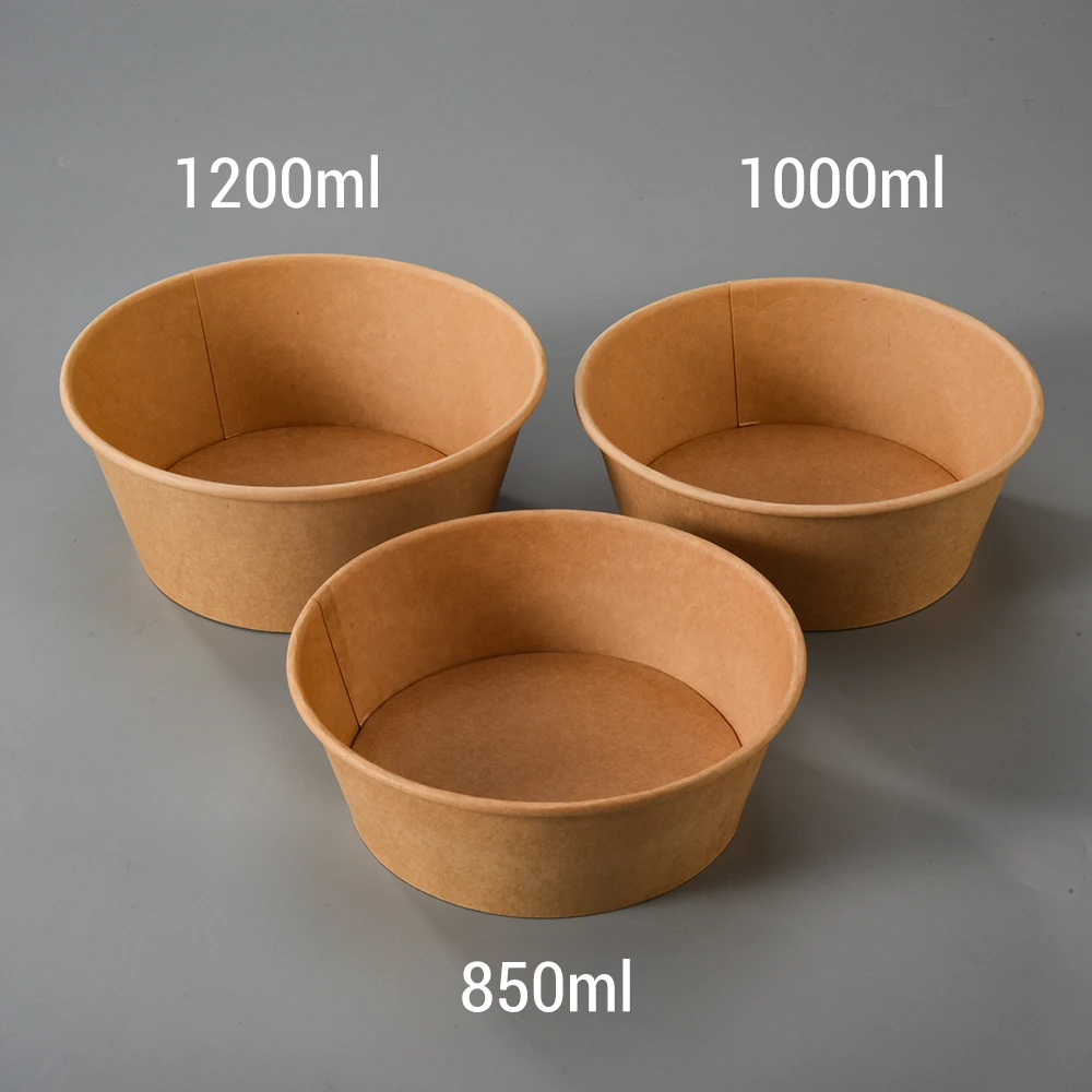 biodegradable kraft and take away Bamboo Disposable salad  Bowls with Clear PET lid