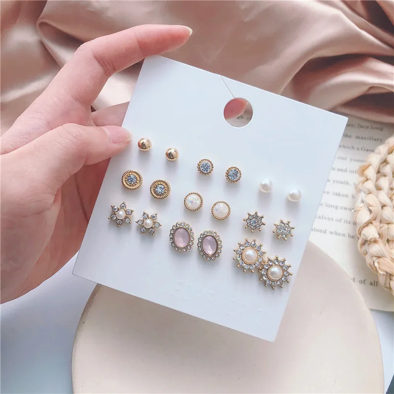 Aug Jewelry mini set earrings female wind diamond crystal noble and delicate elegant sunset flower female earrings