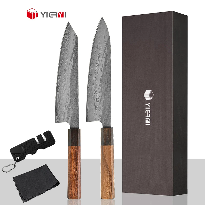 Профессиональный японский стиль Дамасская сталь Kiritsuke Набор из 2-х предметов высококачественных кухонных инструментов VG10 дамасской стали