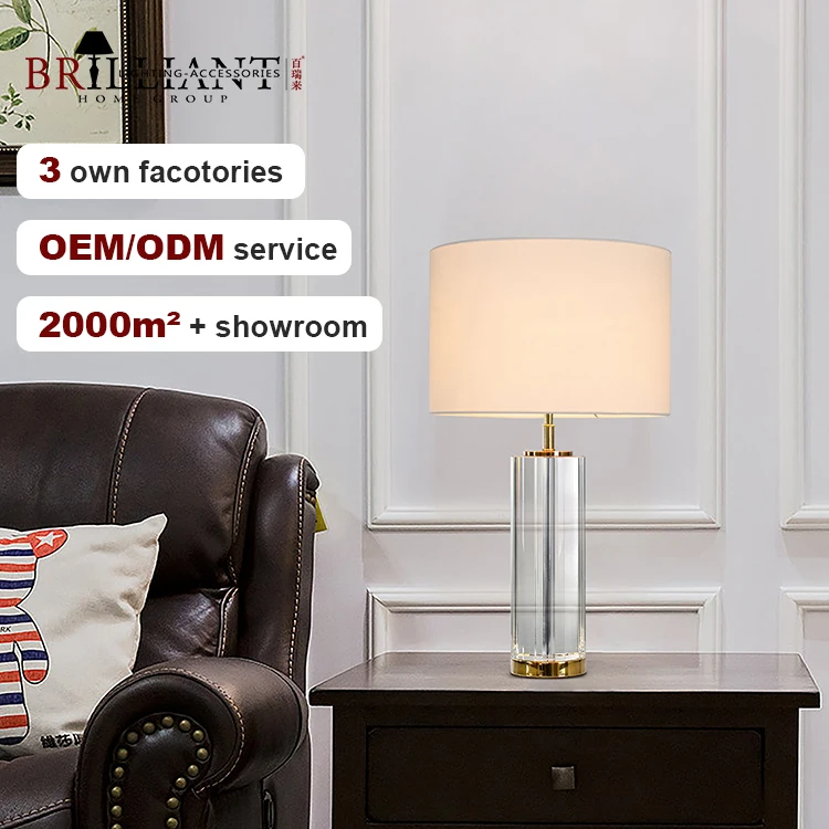 Modern Home Decor Fabric Lampshade Living Room Corner Table Bedroom Glass Crystal Table Lamp