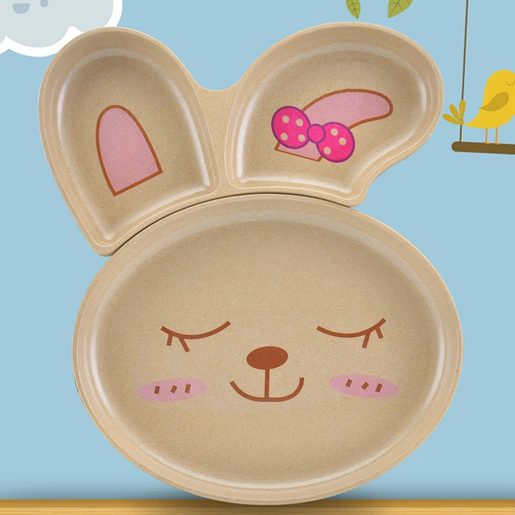 BPA Free Biodegradable Rice Husk Bamboo Fiber Dinnerware Plates For Kids