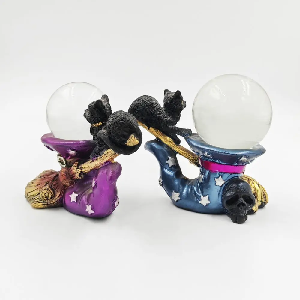 Crystal Ball Base Resin Cat Decoration Creative Magic Broom Magic Hat Cat Sculpture Tabletop Decoration