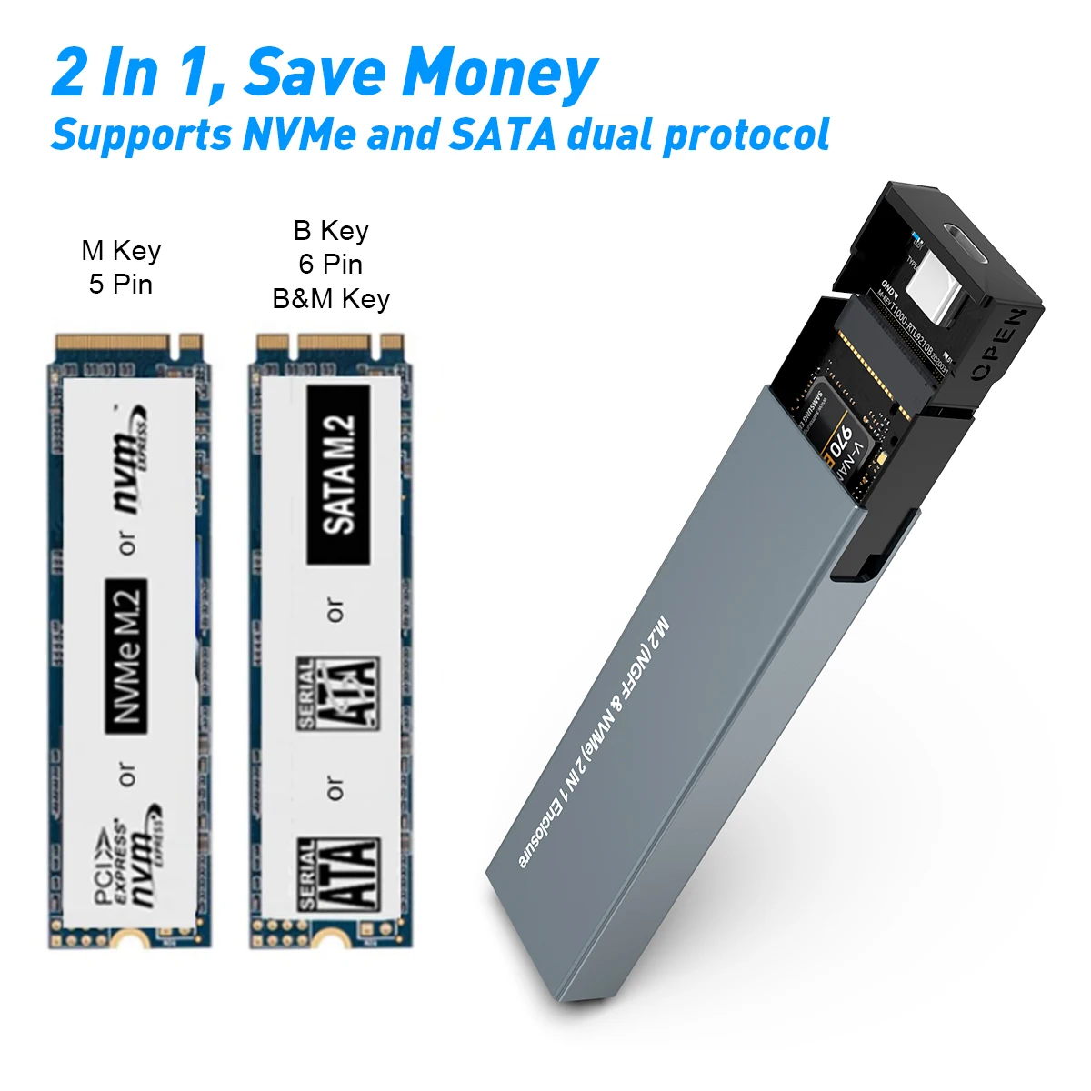 Wholesale Custom Logo Tool Free SSD NVME M.2 Enclosure Adapter USB 3.1 Gen 2 10Gbps External Solid State Drive Case