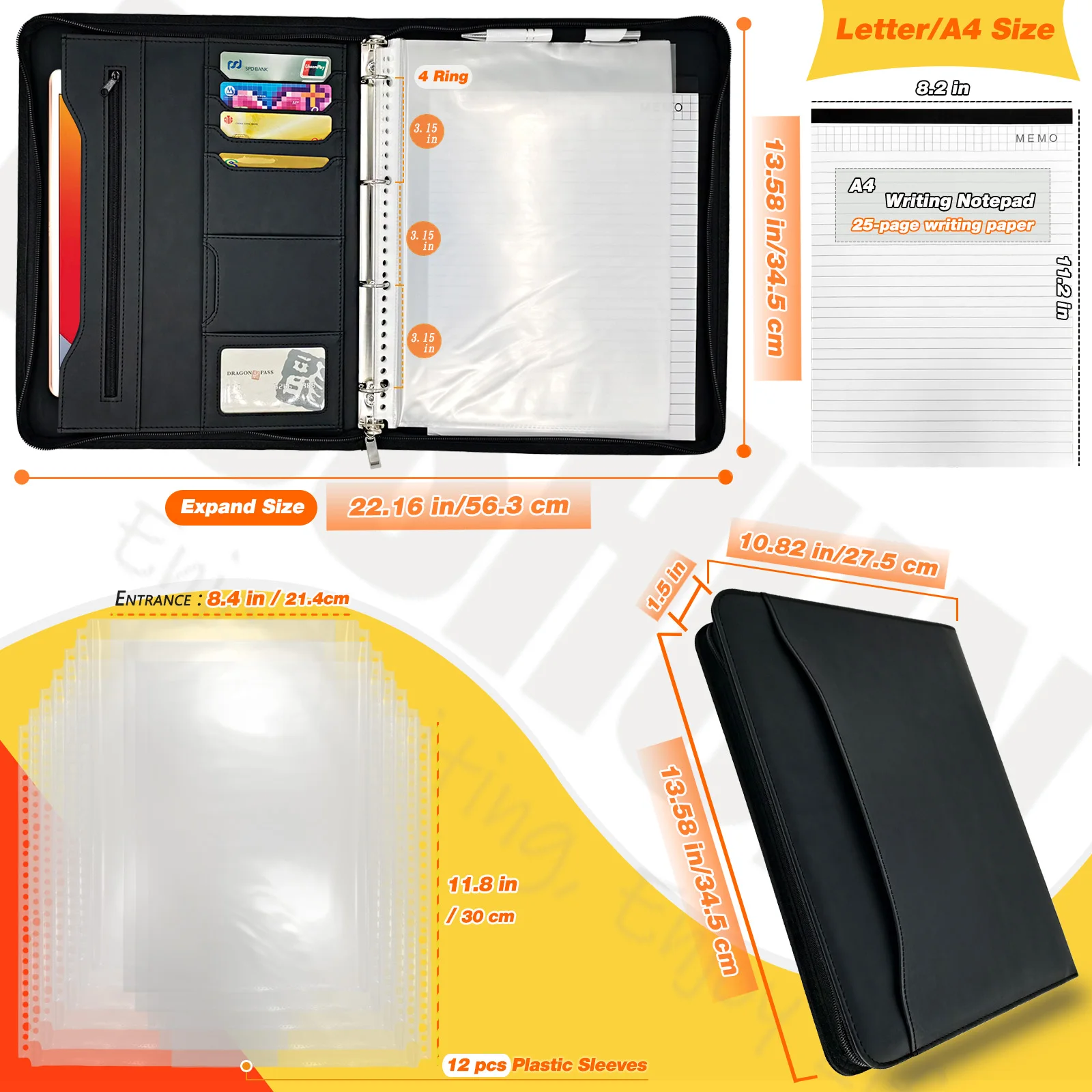Золотой поставщик Padfolio Органайзер чехол A4 Документ Компендиум кольцо папка из искусственной кожи на молнии портфолио