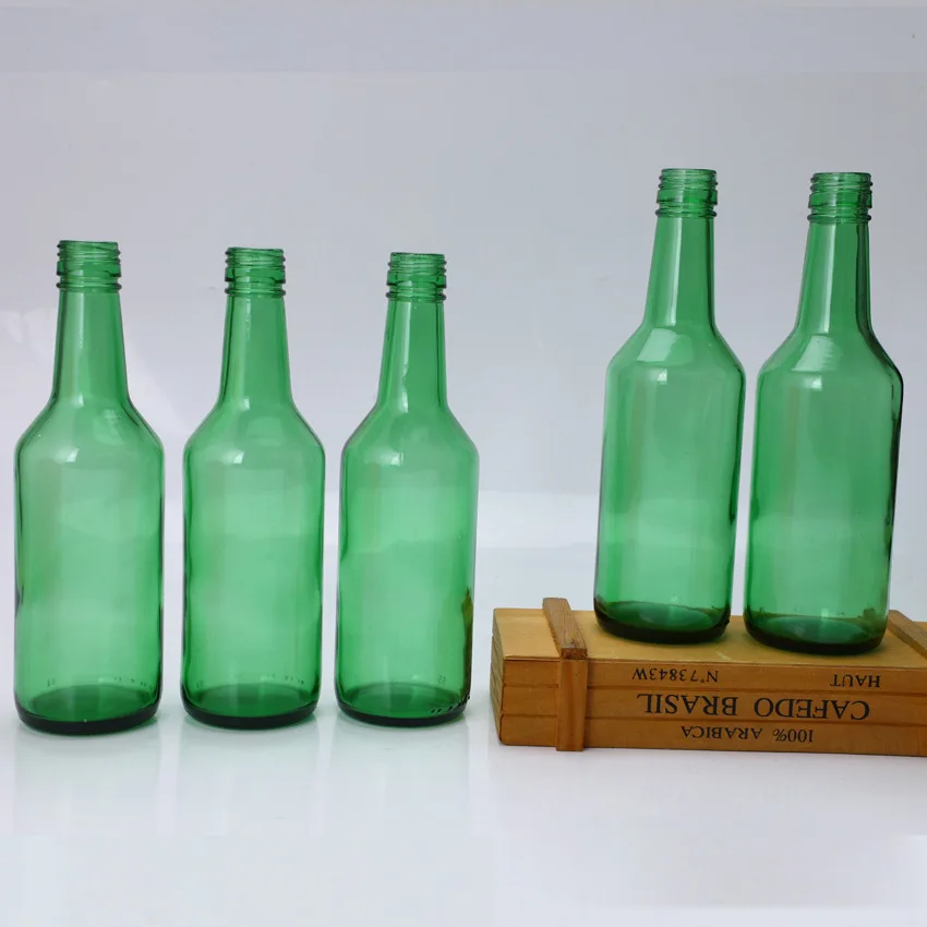 China Manufacturer 360ml Soju Bottle Cheapest Factory Price Quality Wholesale Neck Soju Glass Bottle Green Korean Soju Bottle