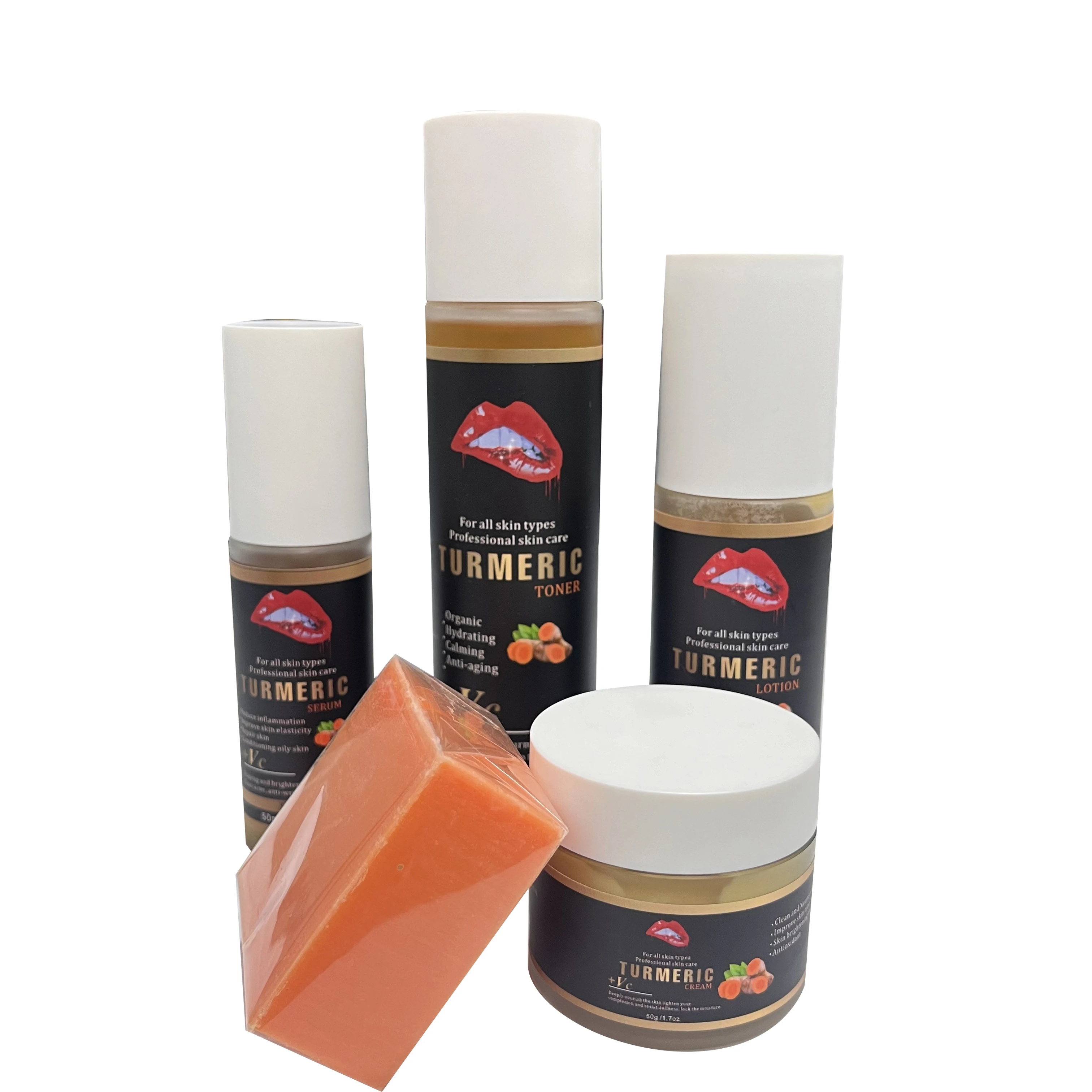 Low Moq Private Label Turmeric Skin Care Set for Brown Skin Face Care Whitening Turmeric Skin Care Set