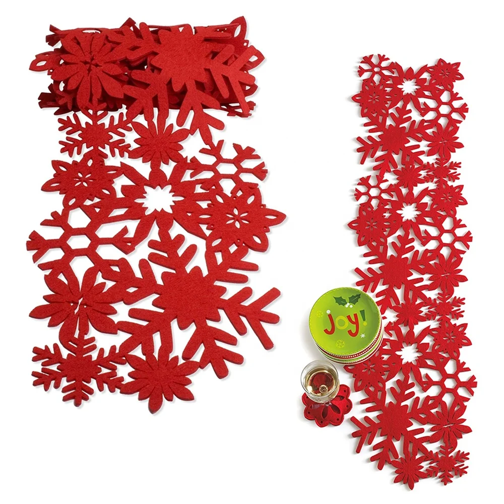 Custom Made Festive Holiday Table Decor Snowflake Felt Christmas Table Runner