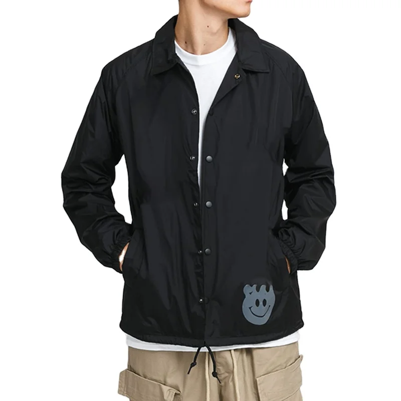 Customize Button Up Reflective Logo Hip Hop Nylon Men Windbreaker Jacket