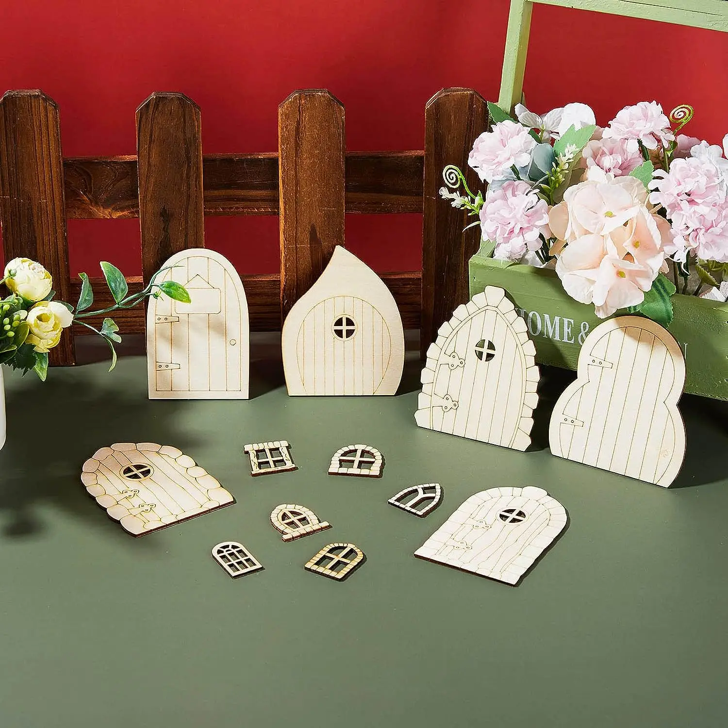 6X3.4cm Wooden Fairy Window Garden Windows Craft Fairy House DIY Kit Unfinished Miniature Door