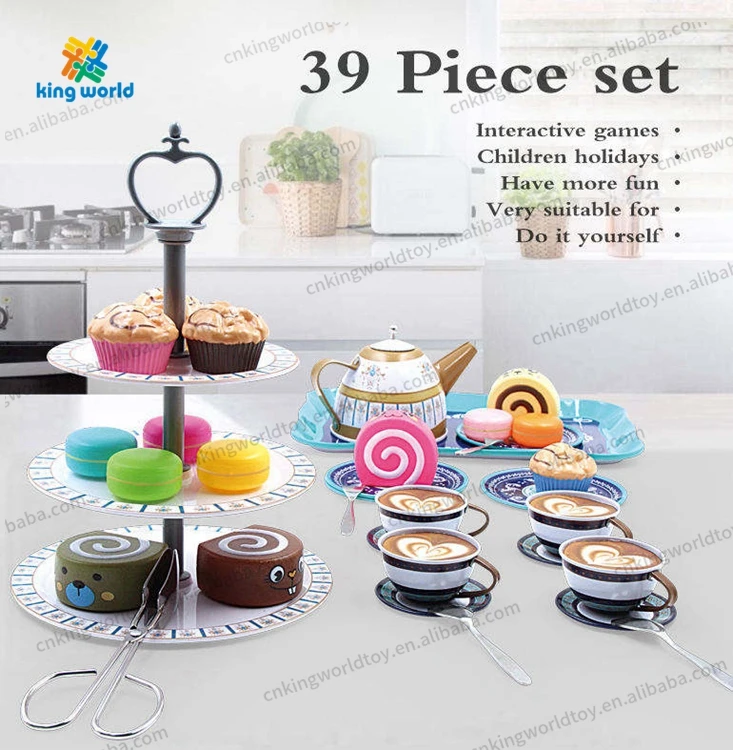 Happy Children Hot Sales Girls Kitchen Three Layer Cake Stand Dessert Kids Pretend Play Afternoon Tea Party Set Toys