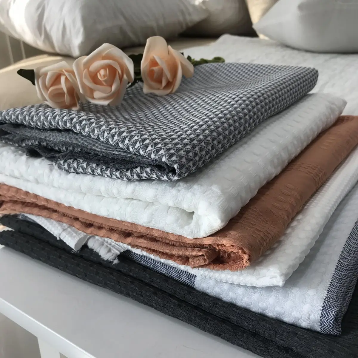 Custom logo Super Soft Waffle Fleece Honeycomb blankets Solid luxury cool waffle plaid bed blankets throws for summer sofa