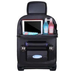 Car Backseat Organizer PU Leather Car Seat Organizer Muti-Pocket Back Seat Storage Bag With Folding Table