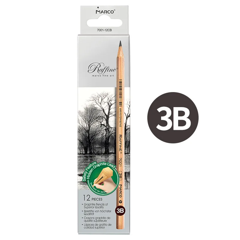 2H Marco sketching raw wooden drawing pencil set