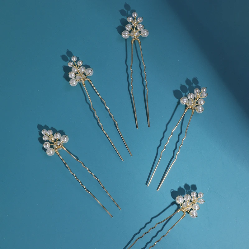 5pcs Simple Hair Decoration Wedding Pearl Headpiece Hair Pin Set Korean Female Manufacturers Wholesale Bride Headwear