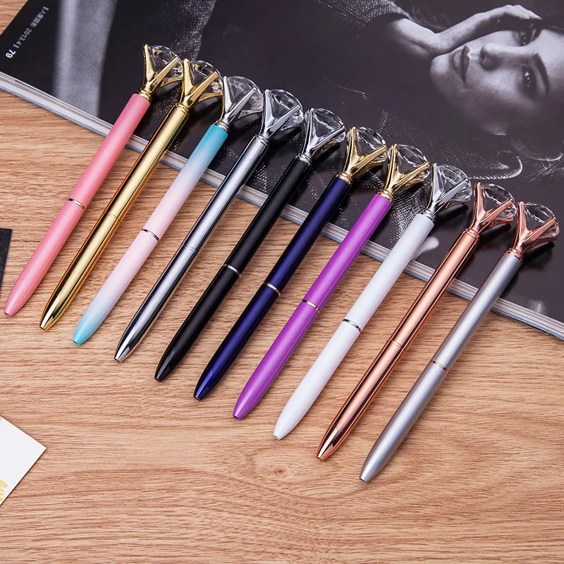 Customized Logo Gift Top Diamond Multi Color Rotating Crown Ballpoint Pens