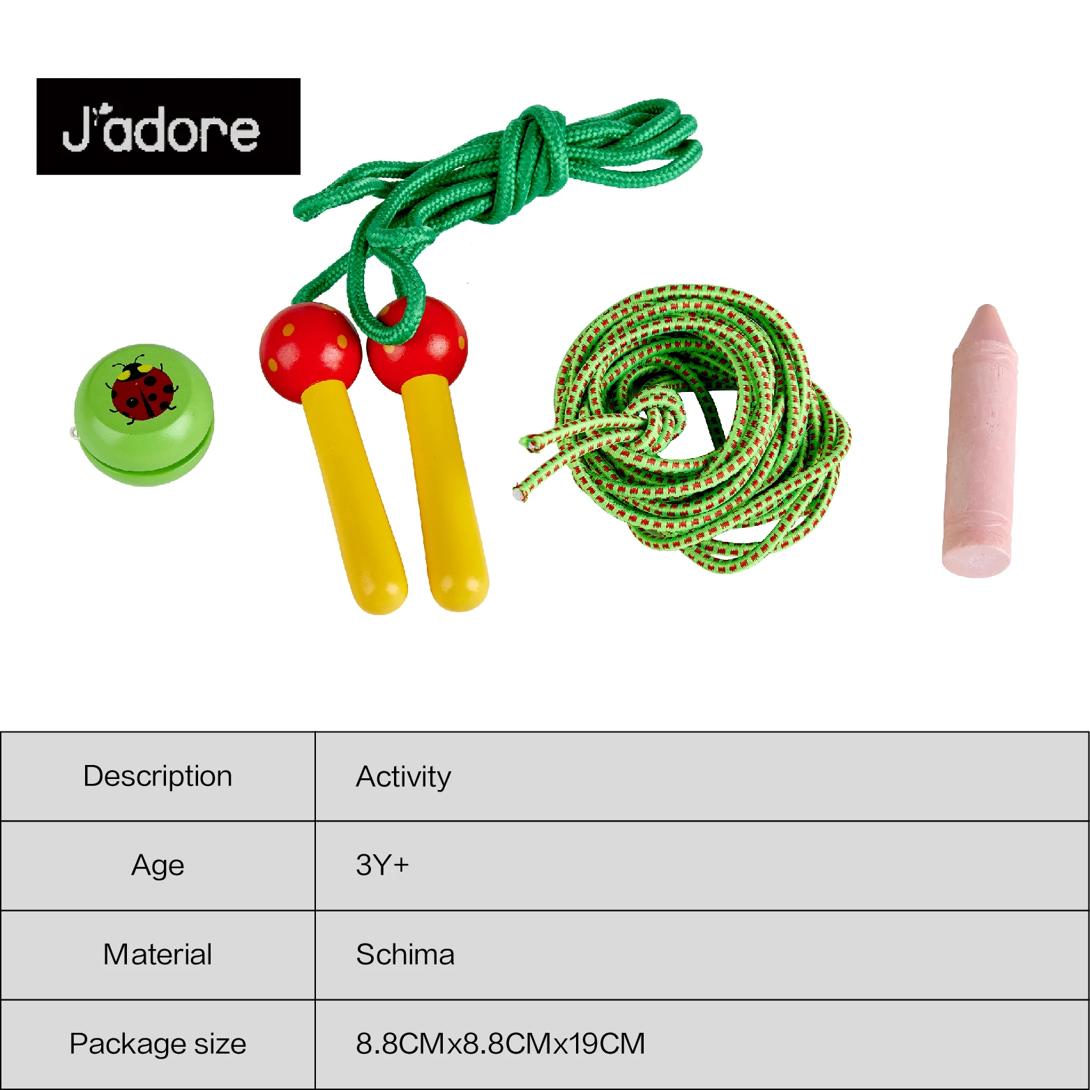 Promotion Education Outdoor Toys 4 Set Wooden Handle Jump Rope Rubber Band Yo-Yo Chalk Outdoor Education Toy Set for Kids