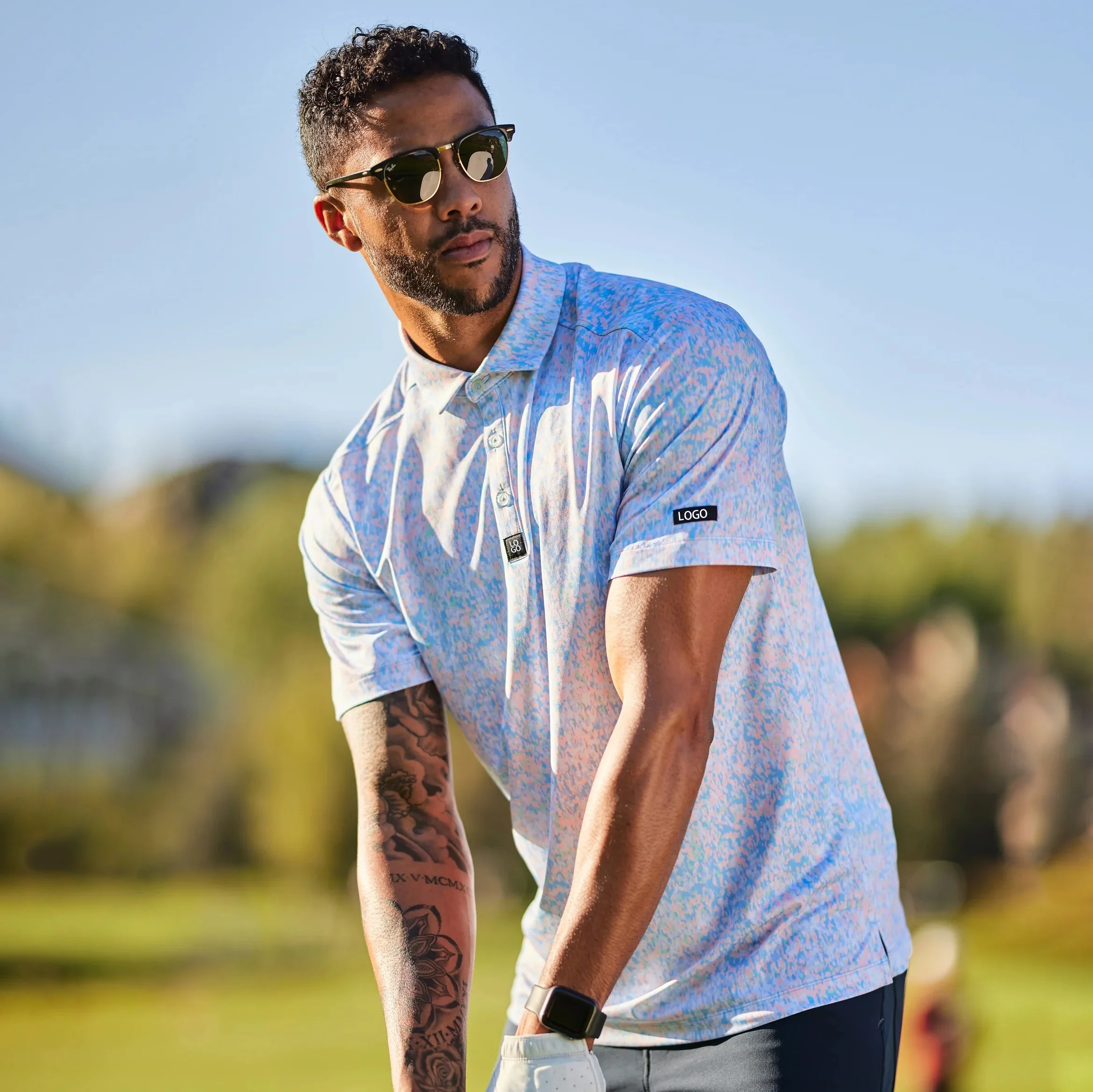 Пользовательские высокое качество полиэстер спандекс лезвие воротник Гольф Поло рубашка оптовая продажа мужская сублимационная печатная для гольфа