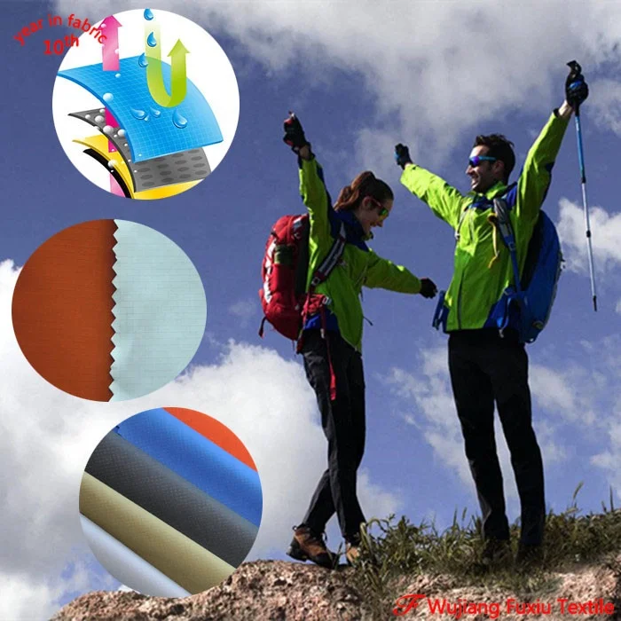 228T nylon taslon breathable fabric with functional pu coated softshell jacket