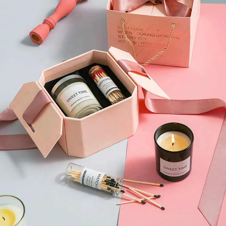 Personalized Home Decoration Ribbon Wedding Gift Cotton/Wood Wick Soy Wax Glass Jar Scented Candle for Luxury Gift Set