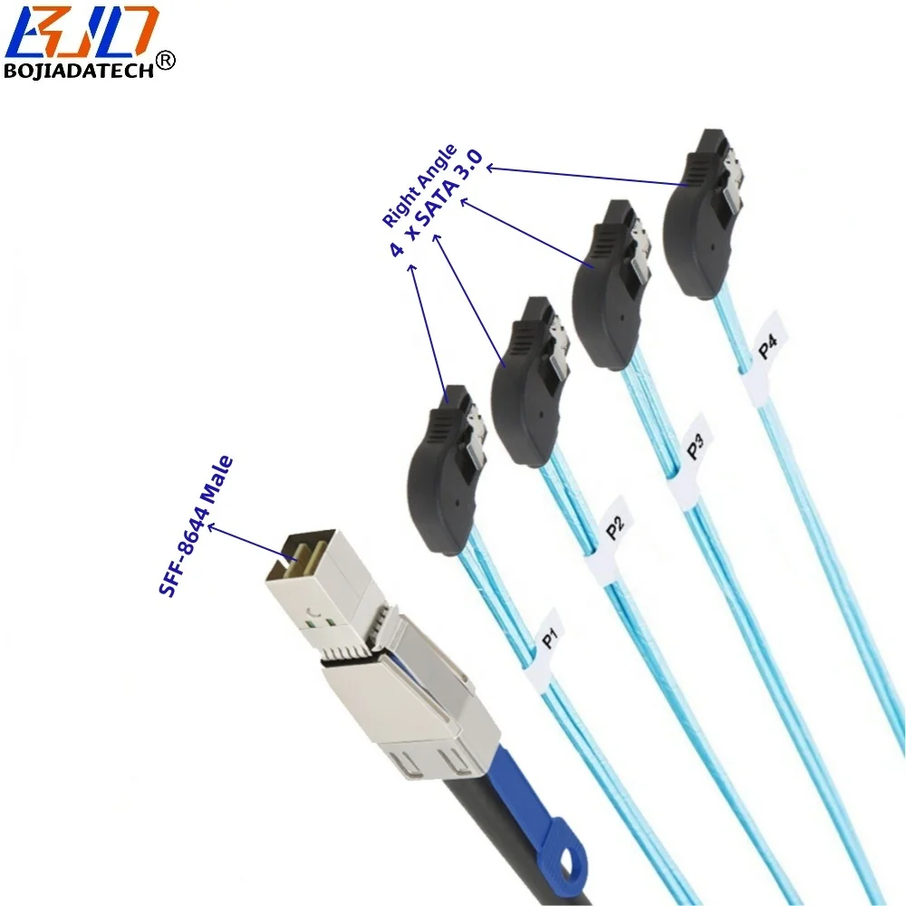 Мини SAS HD SFF-8644 36Pin до 4 x правый угол SATA 3 0 7Pin разъем для жесткого диска сервер Удлинительный кабель 5 м 1 2