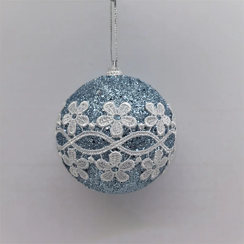 Xmas Tree Decoration Party Supplies 8cm Foam Christmas Ornaments Balls with Embroidered Snowflakes