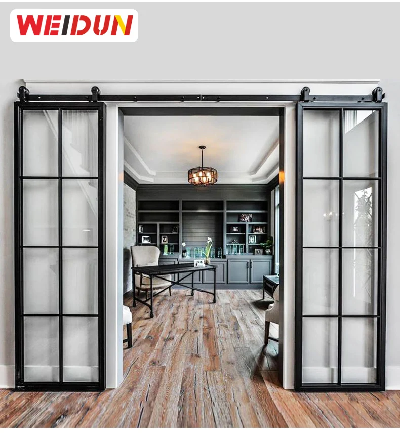 modern design WEI DUN  high quality soundproof hanger rail  glass barn doors for kitchen for toilet