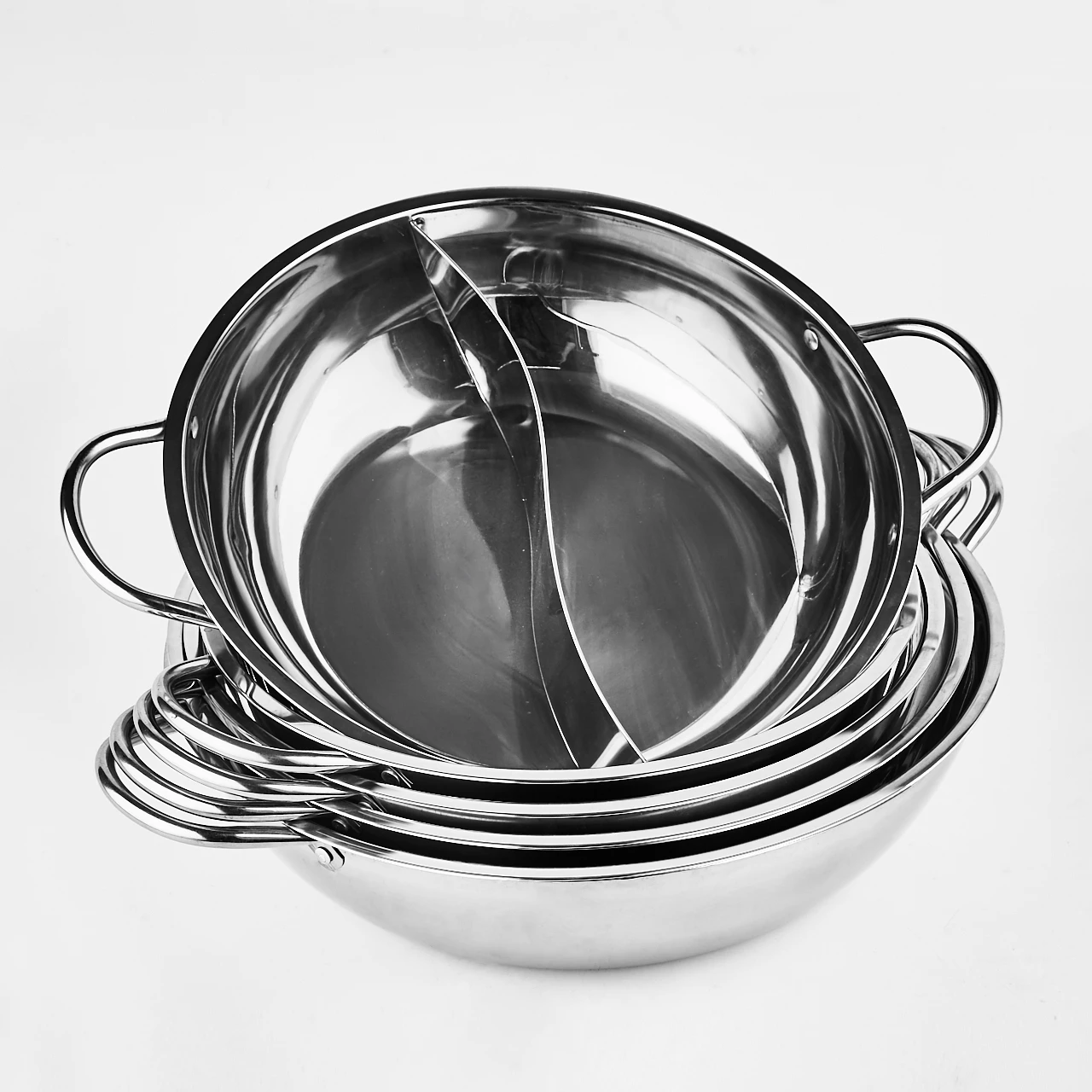 
Factory Wholesale Stainless Steel hot pot Cheap Price Restaurant hot pot divider Thicken Stainless Steel hot pot bowl 